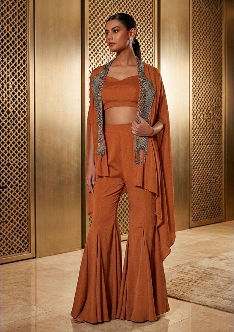Teal Embroidered Handwork Fusion Set - Indya