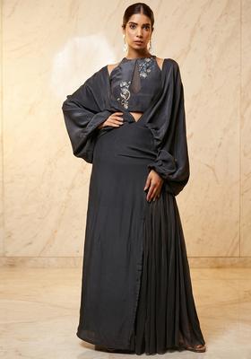 Black Embroidered Handwork Fusion Set