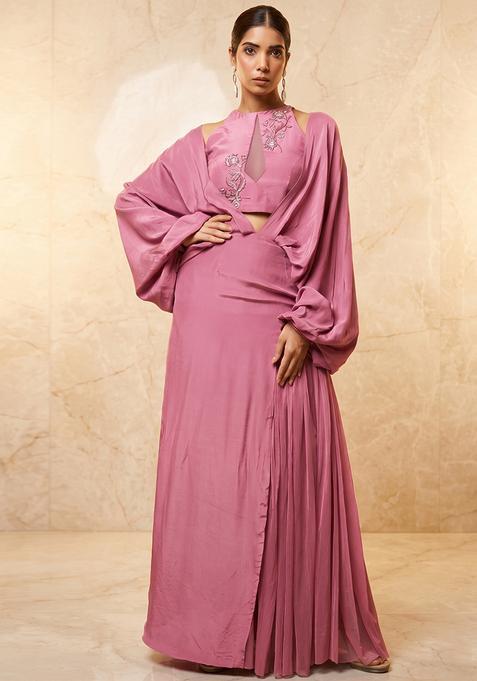 Light Pink Embroidered Handwork Fusion Set