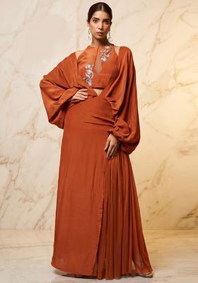 Rust Embroidered Handwork Fusion Set