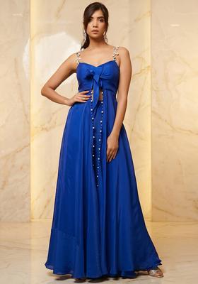 Blue Embroidered Handwork Fusion Set