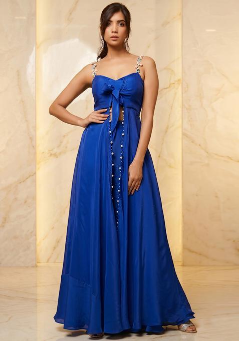 Blue Embroidered Handwork Fusion Set
