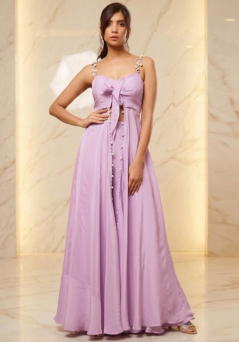 Lilac Embroidered Handwork Fusion Set