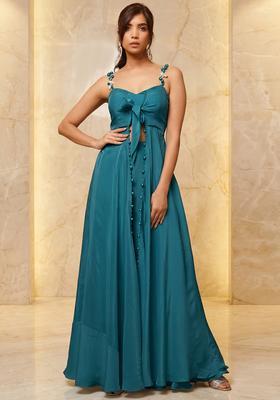 Teal Embroidered Handwork Fusion Set