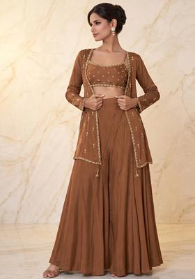 Beige Embroidered Handwork Fusion Set