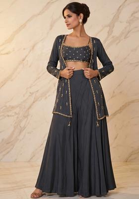 Black Embroidered Handwork Fusion Set
