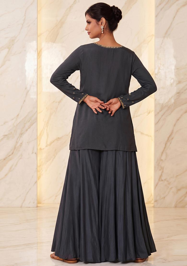Black Embroidered Handwork Fusion Set - Indya