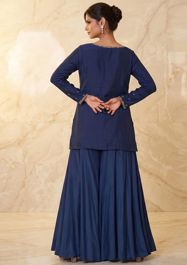 Blue Embroidered Handwork Fusion Set - Indya