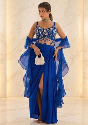 Blue Embroidered Handwork Fusion Set