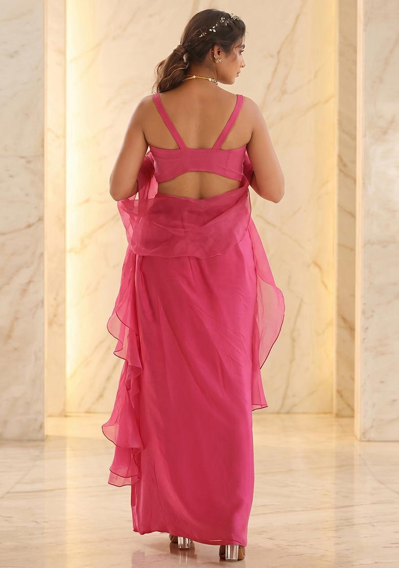 Light Pink Embroidered Handwork Fusion Set - Indya