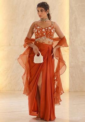 Rust Embroidered Handwork Fusion Set