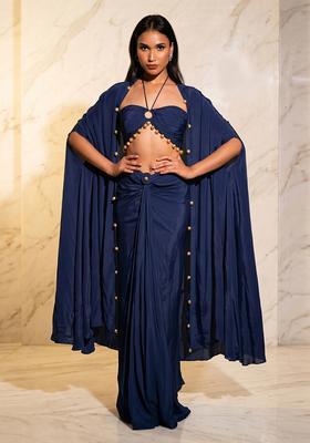 Blue Embroidered Handwork Fusion Set