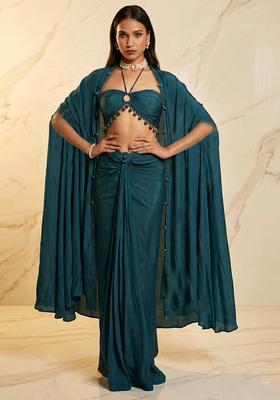 Teal Embroidered Handwork Fusion Set