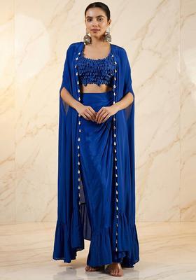 Blue Embroidered Handwork Fusion Set