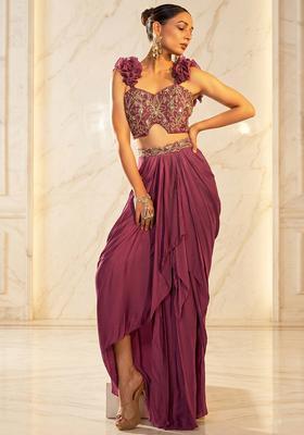 Mauve Embroidered Handwork Fusion Set