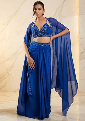 Blue Embroidered Handwork Fusion Set