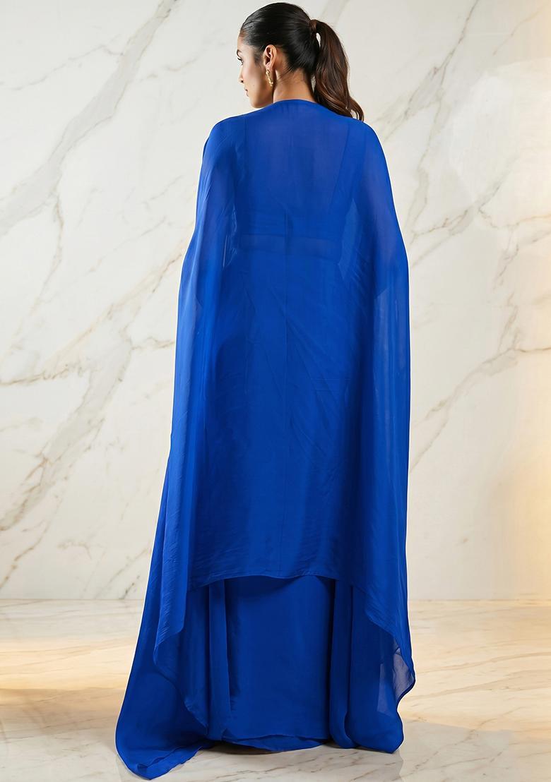 Blue Embroidered Handwork Fusion Set - Indya