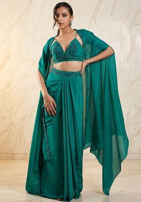 Green Embroidered Handwork Fusion Set
