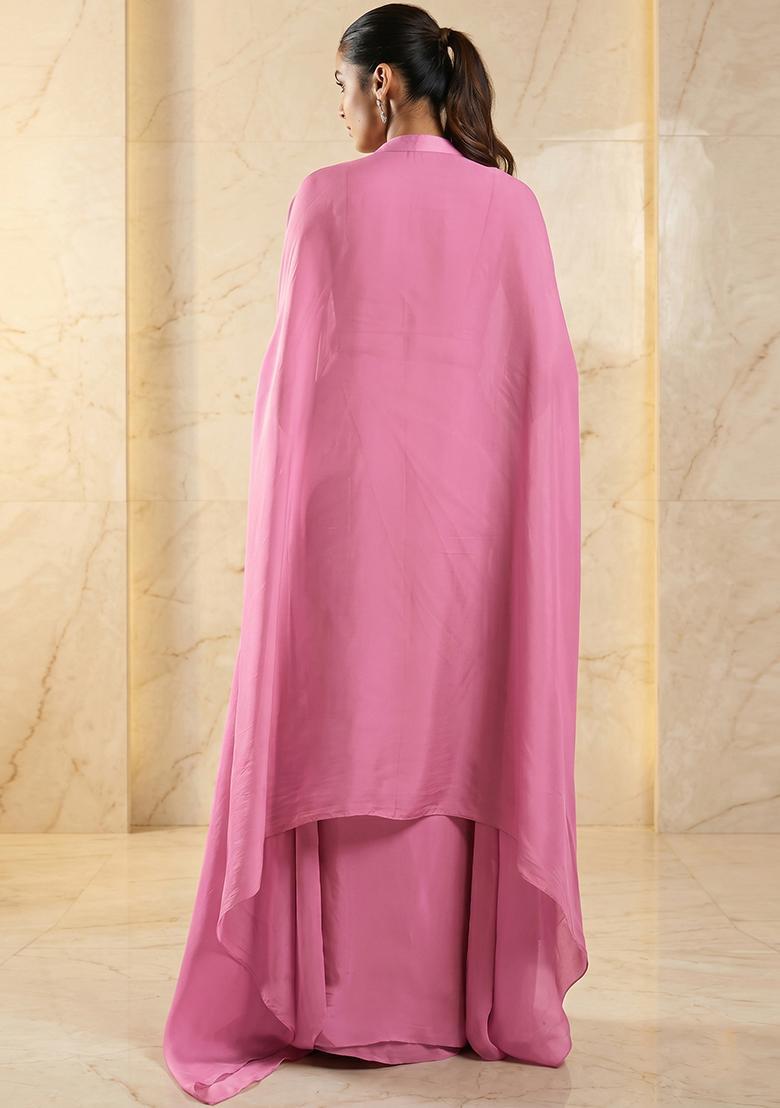 Light Pink Embroidered Handwork Fusion Set - Indya