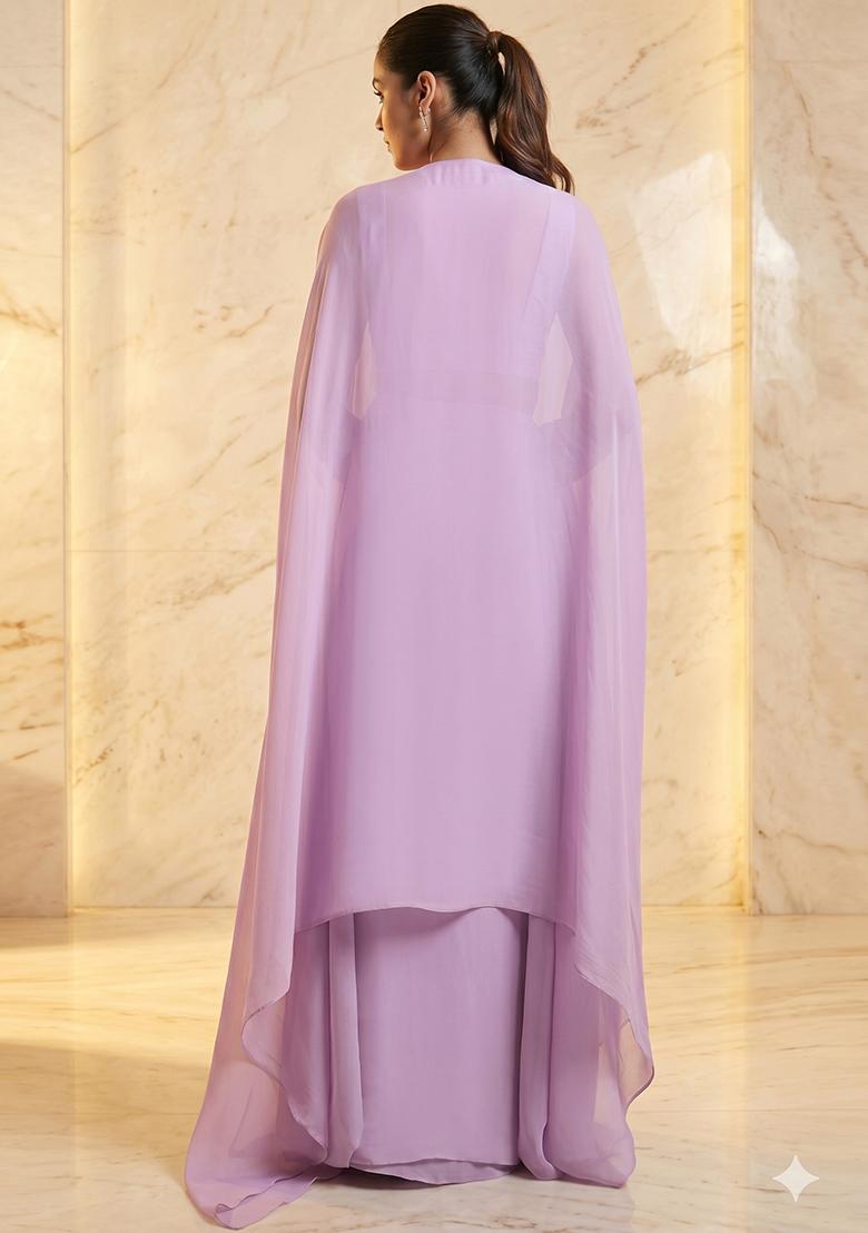 Lilac Embroidered Handwork Fusion Set - Indya