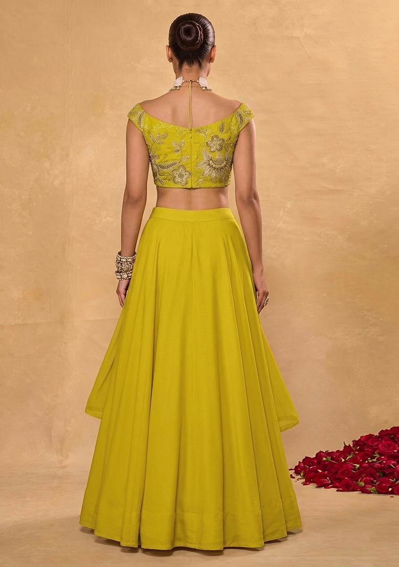 Yellow Embroidered Organza Lehenga Set - Indya