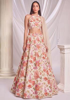 Multi Colour Printed Organza Lehenga Set