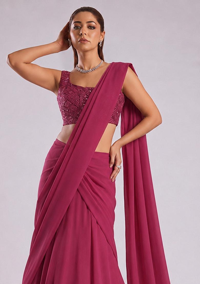 Rani Pink Embroidered Net Lehenga Set - Indya