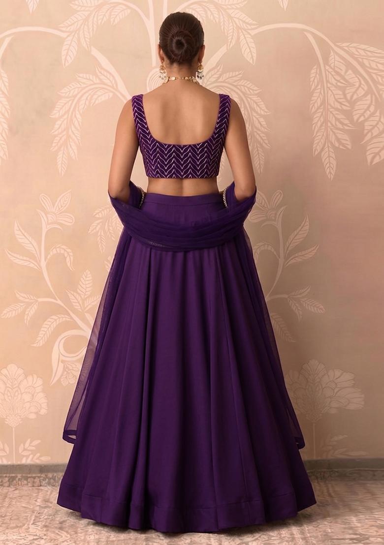 Purple Embroidered Silk Blend Lehenga Set - Indya