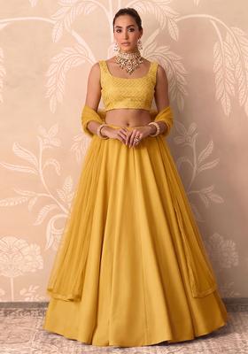 Yellow Embroidered Silk Blend Lehenga Set