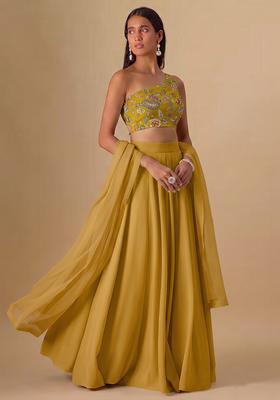 Yellow Printed Silk Blend Lehenga Set