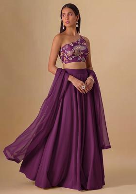 Purple Printed Silk Blend Lehenga Set