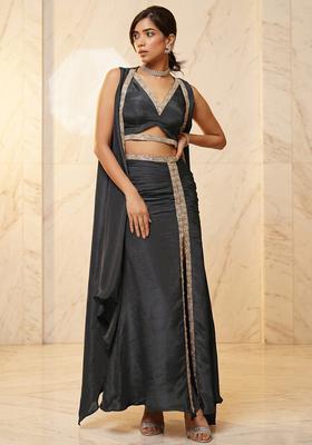 Black Embroidered Handwork Fusion Set