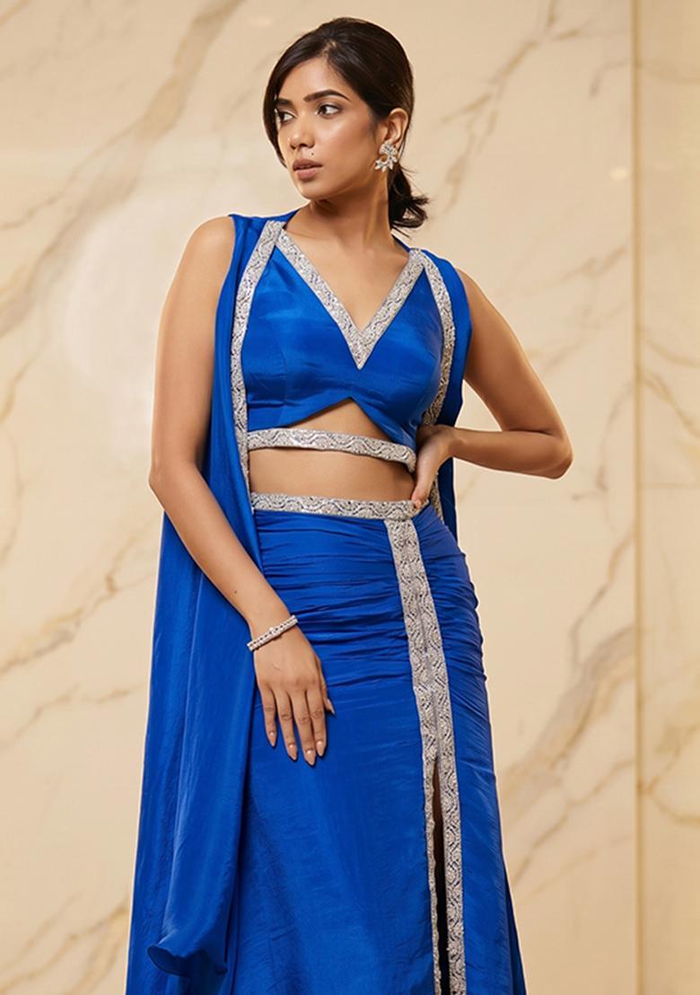 Blue Embroidered Handwork Fusion Set - Indya