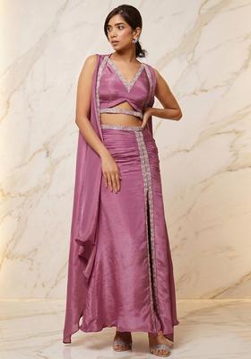 Mauve Embroidered Handwork Fusion Set