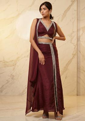 Wine Embroidered Handwork Fusion Set