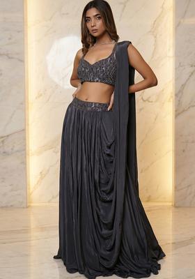 Black Embroidered Handwork Fusion Set