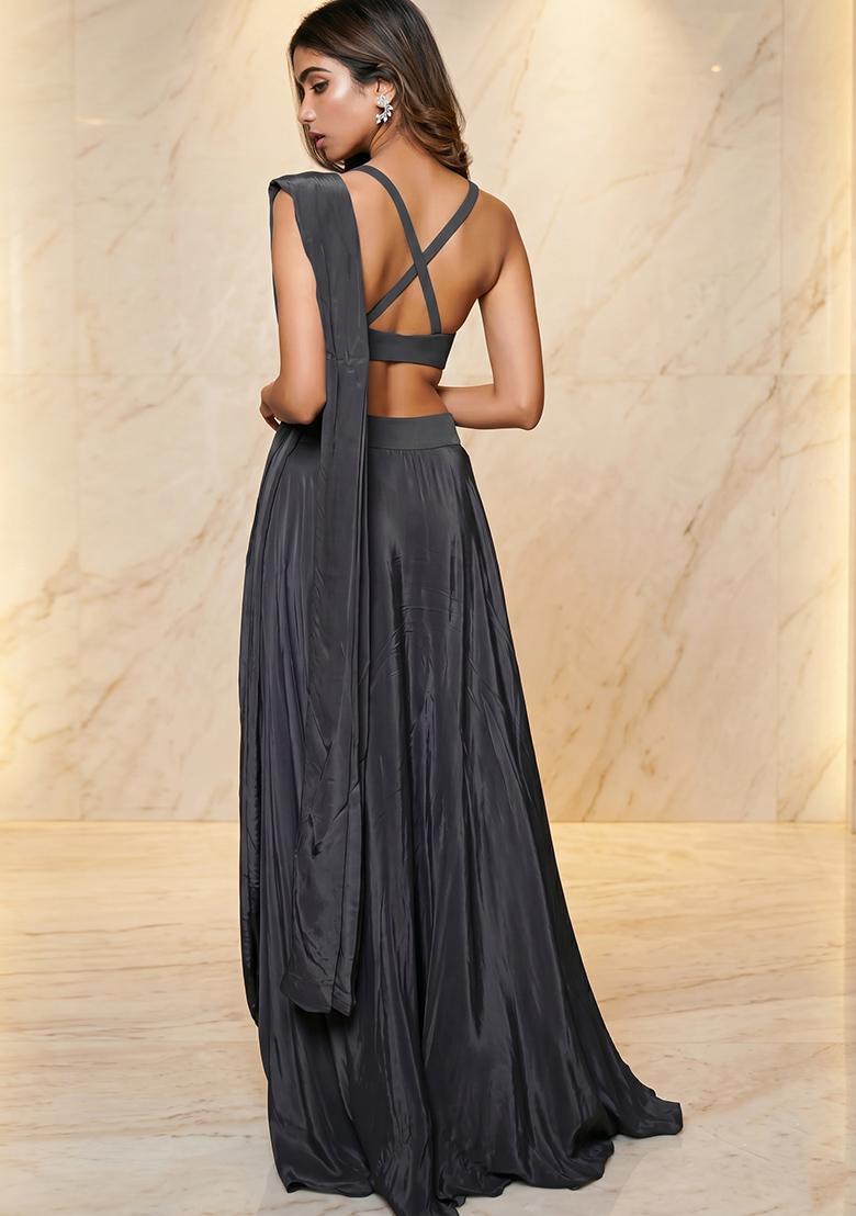Black Embroidered Handwork Fusion Set - Indya