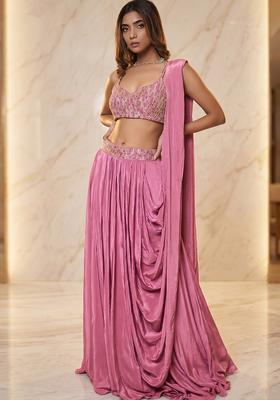 Light Pink Embroidered Handwork Fusion Set