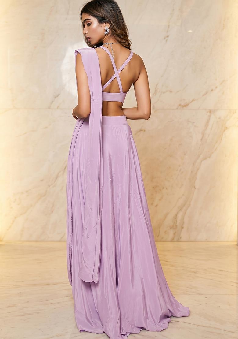 Lilac Embroidered Handwork Fusion Set - Indya