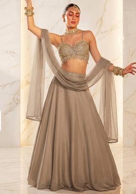 Beige Embroidered Handwork Lehenga Set