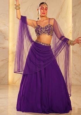 Purple Embroidered Handwork Lehenga Set