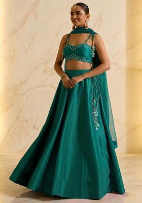 Green Embroidered Handwork Lehenga Set