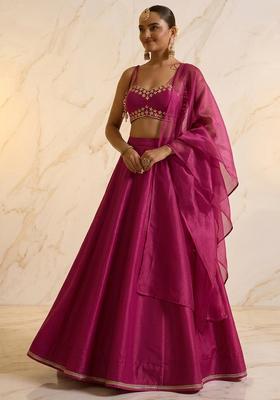 Hot Pink Embroidered Handwork Lehenga Set