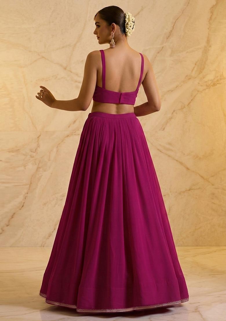 Hot Pink Embroidered Handwork Lehenga Set - Indya