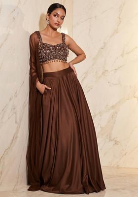 Brown Embroidered Handwork Lehenga Set
