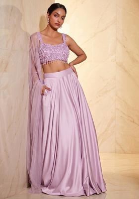 Lilac Embroidered Handwork Lehenga Set