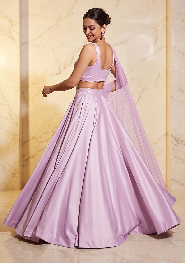 Lilac Embroidered Handwork Lehenga Set - Indya