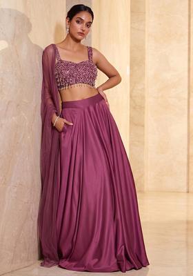 Mauve Embroidered Handwork Lehenga Set
