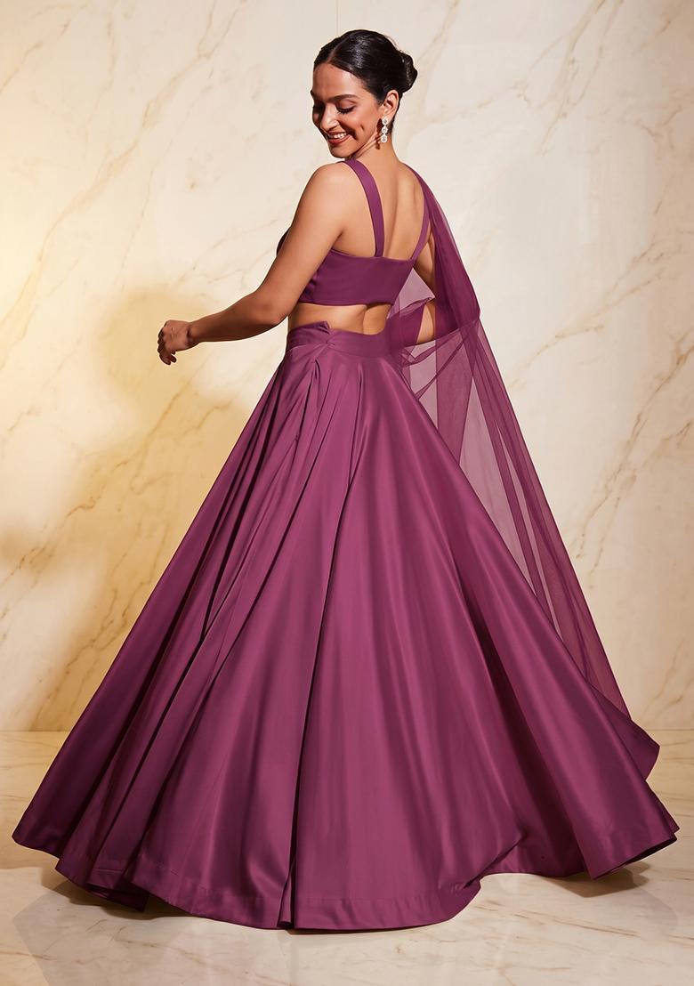 Mauve Embroidered Handwork Lehenga Set - Indya