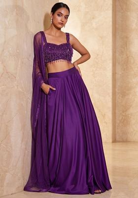 Purple Embroidered Handwork Lehenga Set